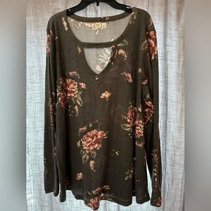 Maurices long sleeve waffle knit Gray floral top.